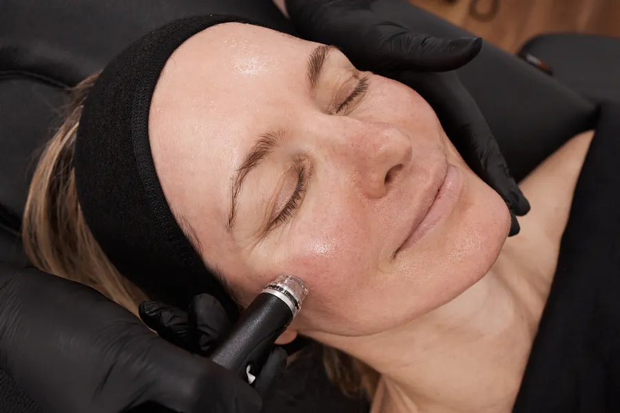 HydraFacial treatment applied to the cheek